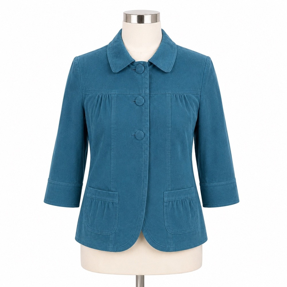 Chicos Teal Genuine Leather Suede‎ Jacket Cropped Blazer Career Office Boho XS